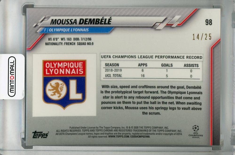 2019-20 Topps Chrome UEFA Champions League Moussa Dembele Olympique Lyonnais Base Orange Parallel card number 14 of 25