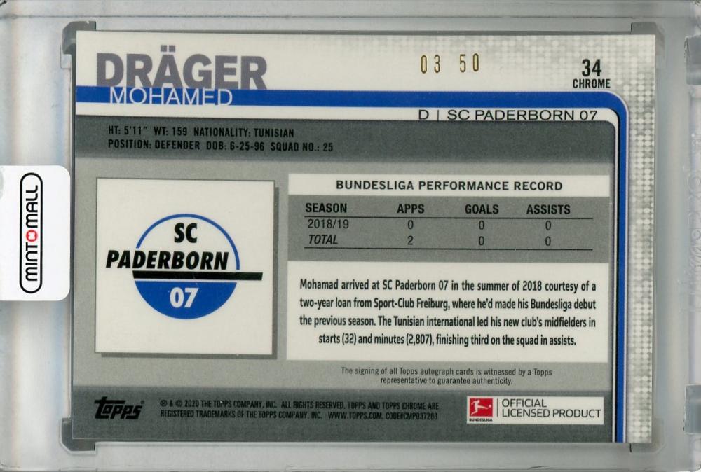 2019-20 Topps Chrome Bundesliga Mohamed Drager SC Paderborn 07 Gold Parallel Autograph card 03 of 50