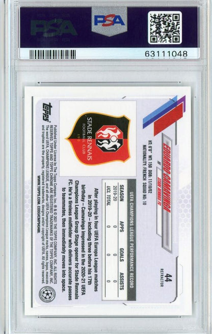 2020-21 Topps Chrome UEFA Champions League Eduardo Camavinga Base Refractor rookie card PSA 10