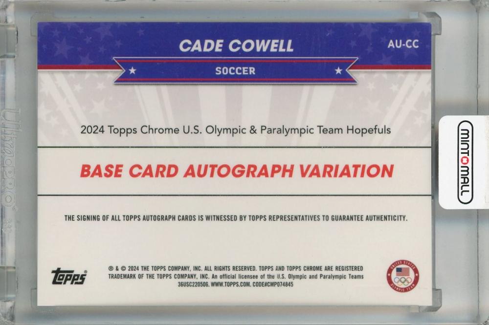 2024 Topps Chrome US Olympic and Paralympic Hopefuls Cade Cowell Base Autographs Green Refractors #AU-CC 62/99 Soccer