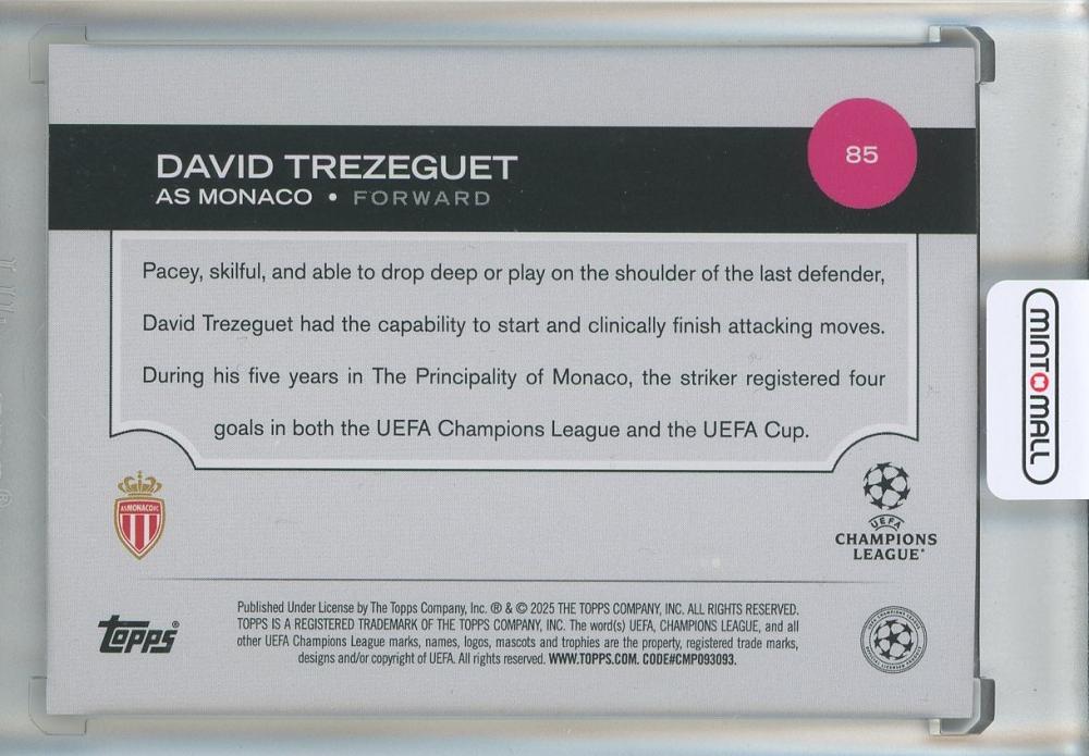 2024-25 Topps UEFA Club Competitions David Trezeguet Short Print Variations #85 AS Monaco