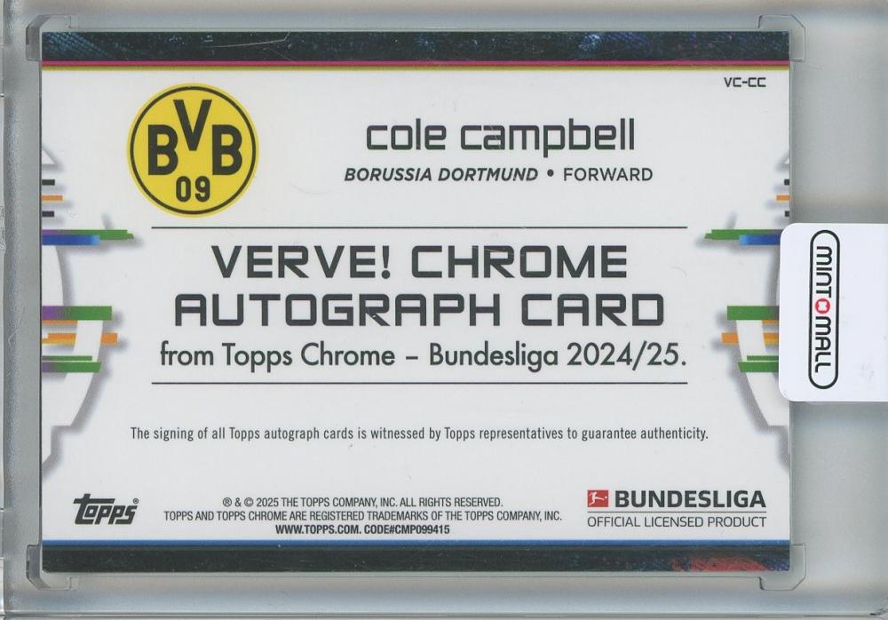 2024-25 Topps Bundesliga Chrome Cole Campbell Verve Auto #VC-CC Borussia Dortmund