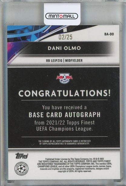2021-22 Topps Finest UEFA Champions League Soccer Dani Olmo Orange #Auto #BA-DO02/25 RB Leipzig