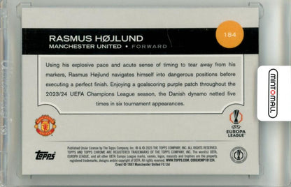 2024-25 Topps Chrome UEFA Club Competitions Rasmus Hojlund #184 Base Aqua Refractor Parallel065/199 Manchester United
