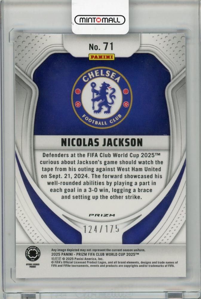 2025 PANINI PRIZM FIFA CLUB WORLD CUP Nicolas Jackson Blue Ice Prizms #71124/175 ChelseaFC