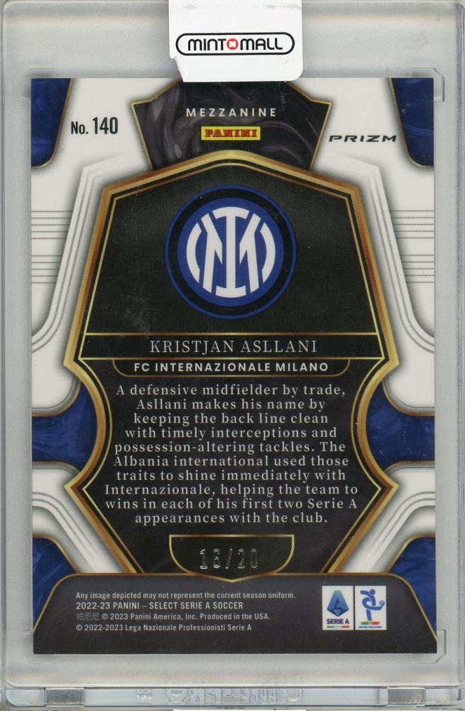 2022-23 PANINI SELECT SERIE A Kristjan Asllani Zebra PRIZM RC#140 16/20 FC Internazionale Milano