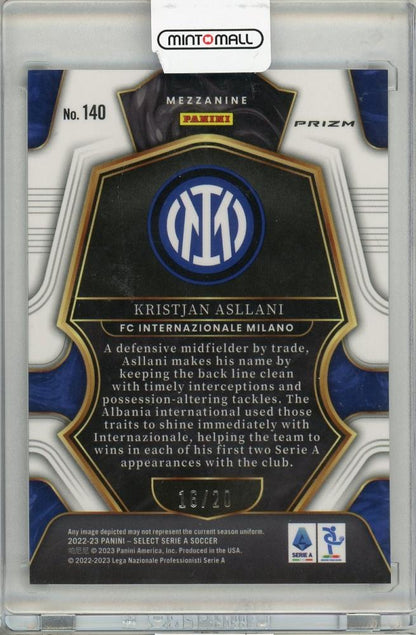 2022-23 PANINI SELECT SERIE A Kristjan Asllani Zebra PRIZM RC#140 16/20 FC Internazionale Milano