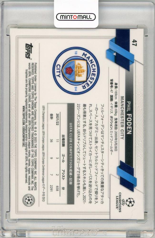 2022-23 Topps Chrome UEFA Club Competitions Phil Foden Yellow Mojo 079/150 Manchester City