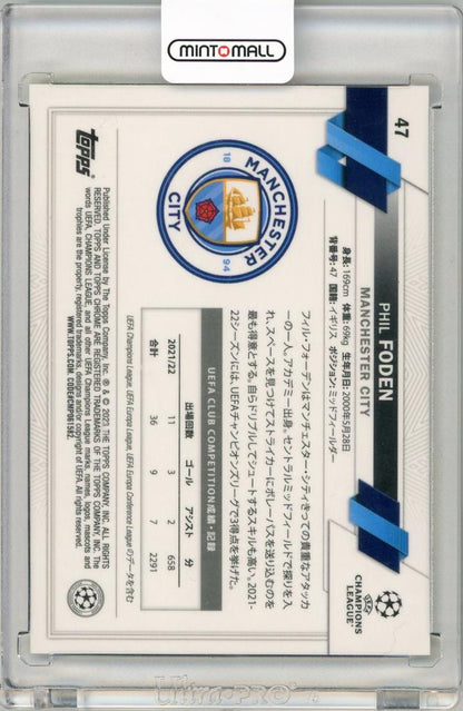 2022-23 Topps Chrome UEFA Club Competitions Phil Foden Yellow Mojo 079/150 Manchester City