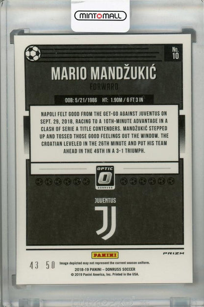 2018-19 Donruss Juventus Mario Mandzukic Base Optic Red Velocity parallel sports card, serial number 43/50