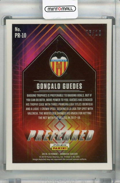 2018-19 Donruss Valencia CF Goncalo Guedes Preferred Gold parallel trading card numbered 06 of 10