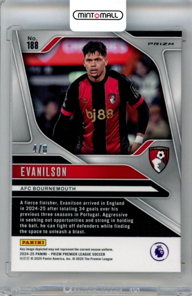 2024-25 Panini Prizm Premier League Soccer Evanilson #188 Base Plum Blossom Prizm Parallel4/8 AFC Bournemouth