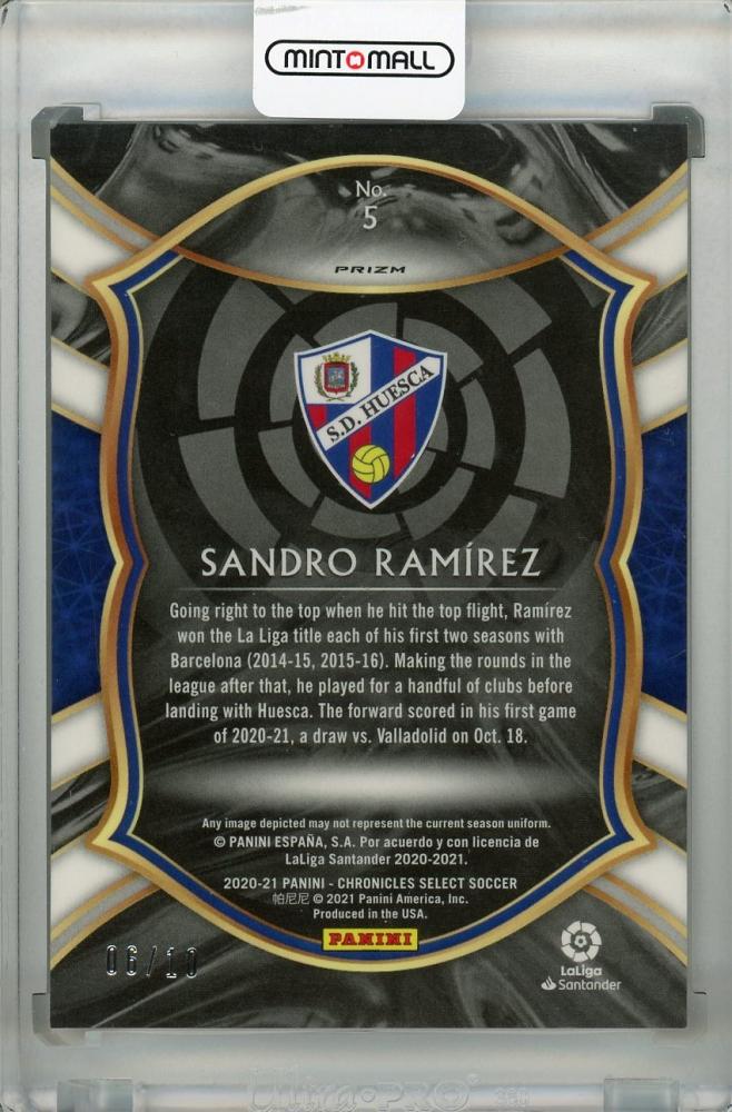 2020-21 Panini Chronicles SD Huesca Sandro Ramirez Gold parallel card numbered 06/10