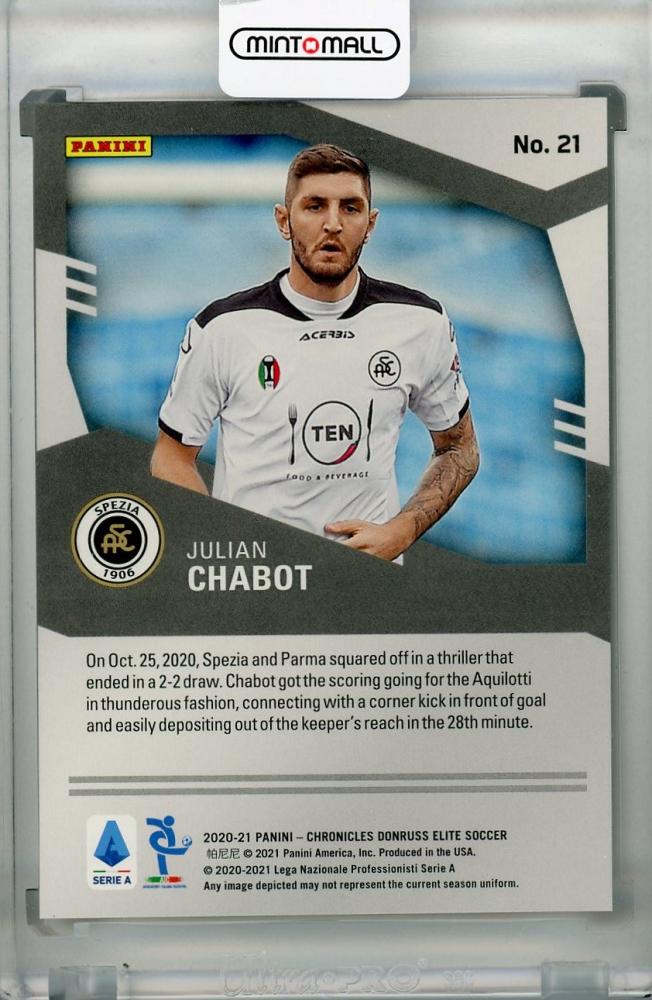 2020-21 Panini Chronicles Spezia Calcio Julian Chabot Elite Serie A Green parallel card numbered 2 of 5