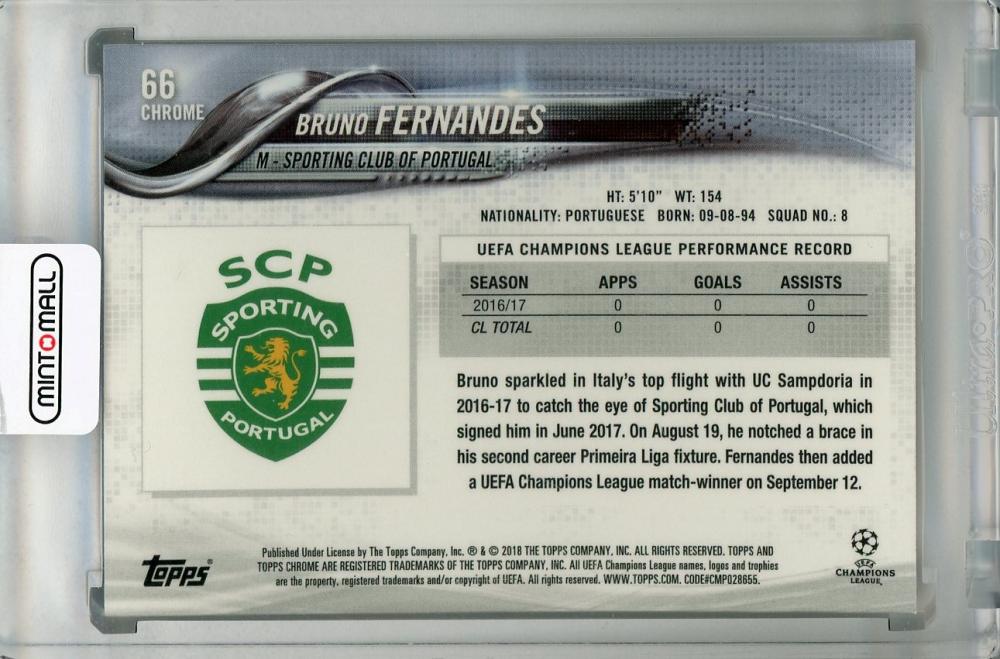 2017-18 Topps Chrome UEFA Champions League Bruno Fernandes Base trading card from Sporting Club of Portugal