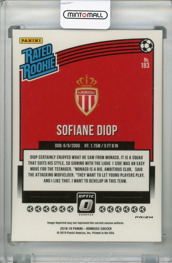 2018-19 Donruss AS Monaco Sofiane Diop Base Rated Rookie Optic Holo Parallel Edition trading card