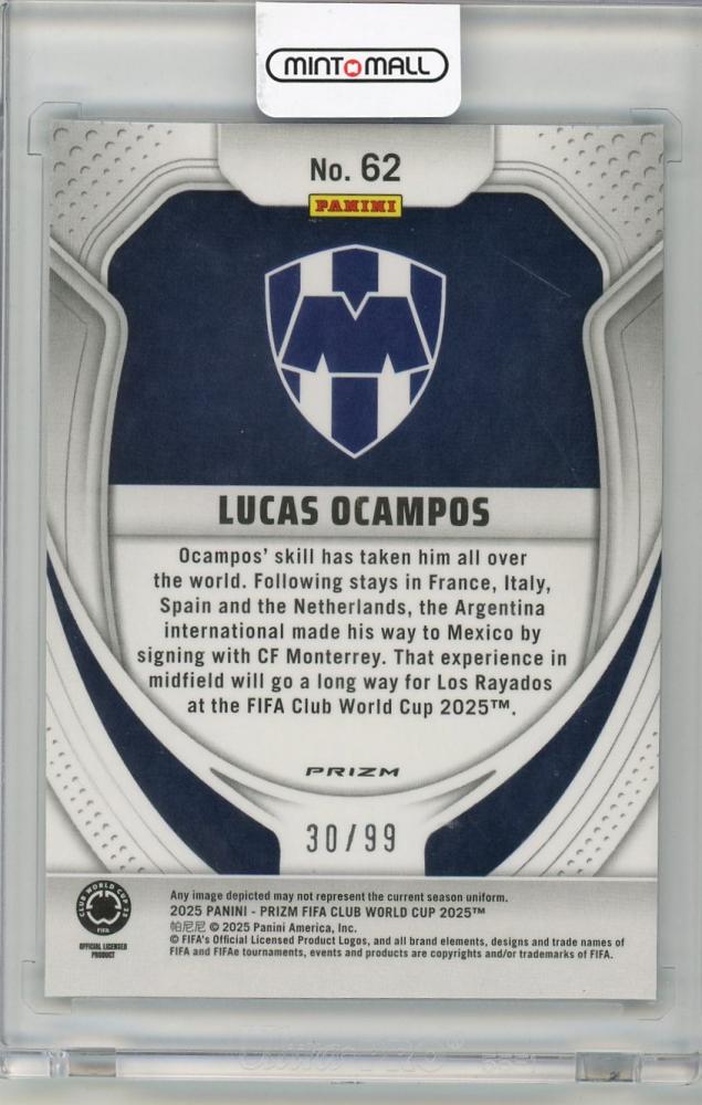 2025 PANINI PRIZM CLUB WORLD CUP Lucas Ocampos Teal Prizms#6230/99 Monterrey