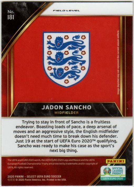 2020 Panini Select UEFA EURO Soccer trading card of Jadon Sancho No.181 by Panini