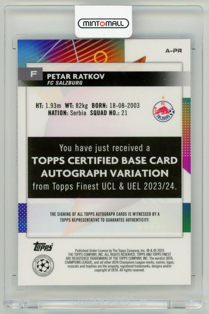 2023-24 Topps Finest UEFA Club Competitions Petar Ratkov AutographsA-PR FC Salzburg