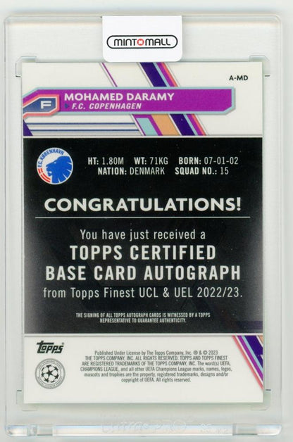 2022-23 Topps Finest UEFA Club Competitions Mohamed Daramy Autographs Neon Green Refractors Parallels 65/99 F.C. Copenhagen