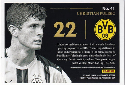 2016-17 Panini Aficionado Christian Pulisic base trading card from Borussia Dortmund