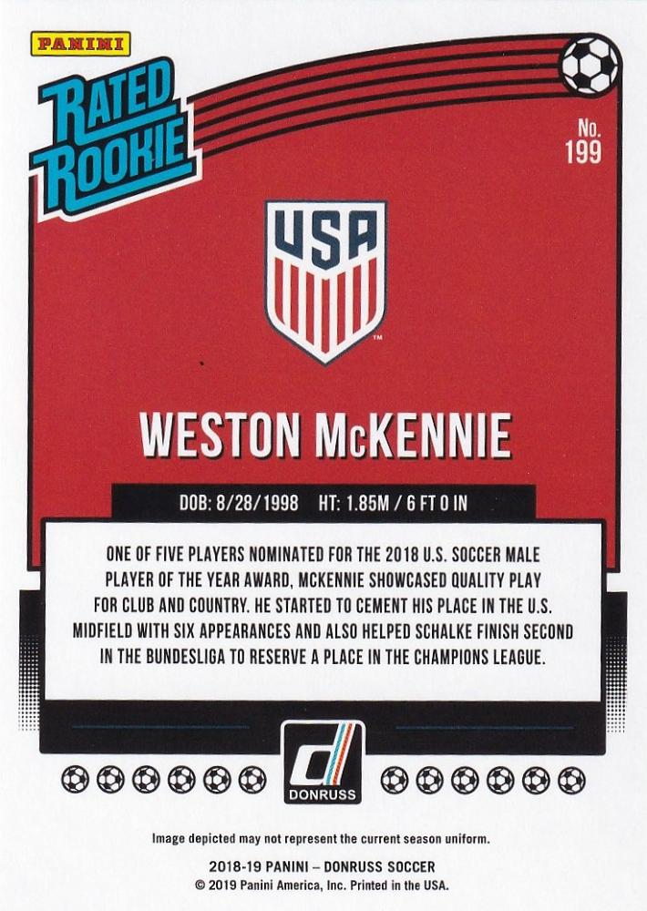 2018-19 Panini Donruss United States Weston McKennie Base trading card