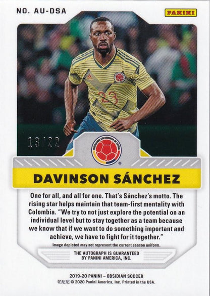 2019-20 Panini Obsidian Colombia Davinson Sanchez Aurora Autographs card numbered 13 of 22