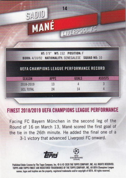 2019-20 Topps Finest UEFA Champions League Sadio Mane Liverpool FC Green Parallel Card 74 of 99