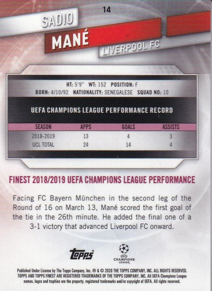 2019-20 Topps Finest UEFA Champions League Soccer card featuring Liverpool FC Sadio Mane Gold Parallel 25 of 50