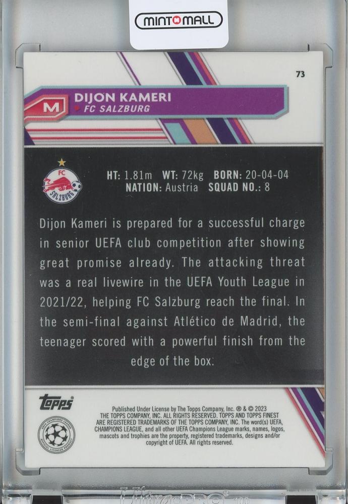 2022-23 Topps Finest UEFA Club Competitions Dijon Kameri RC/Red Refractors #73(1stNumber!) 1/5