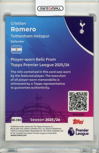 2025-26 Topps English Premier League Cristian Romero Premier Relics Purple Rainbow Foil #RECRO194/199