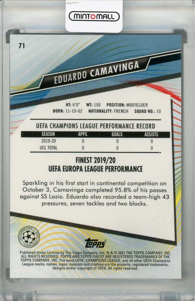 2020-21 Topps Finest UEFA Champions League trading card of Eduardo Camavinga from Stade Rennais FC