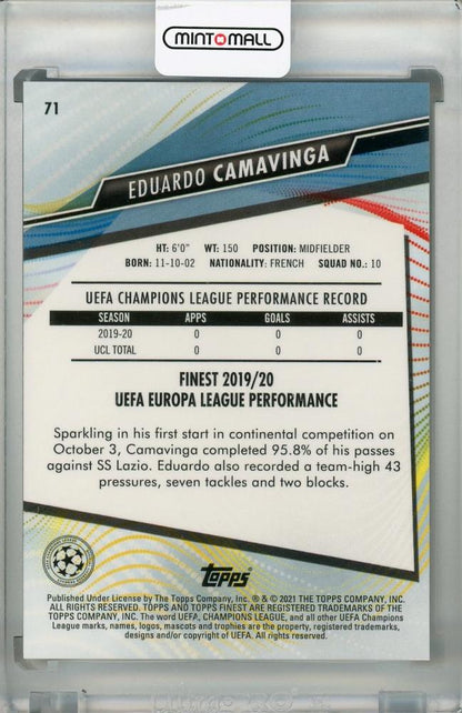 2020-21 Topps Finest UEFA Champions League trading card of Eduardo Camavinga from Stade Rennais FC