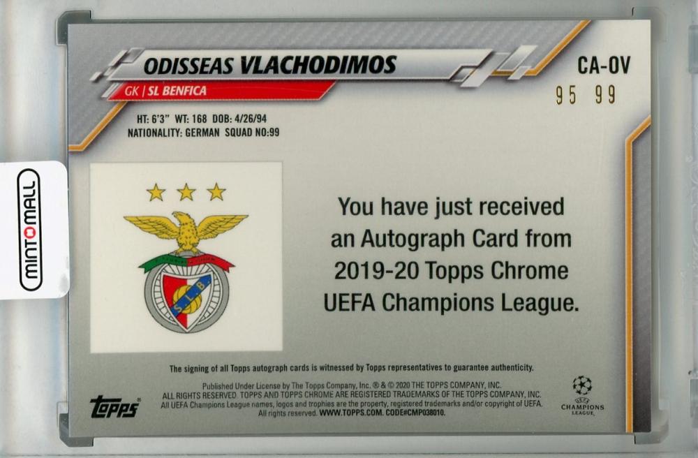 2019-20 Topps Chrome UEFA Champions League SL Benfica Odisseas Vlachodimos autograph green parallel card numbered 95/99