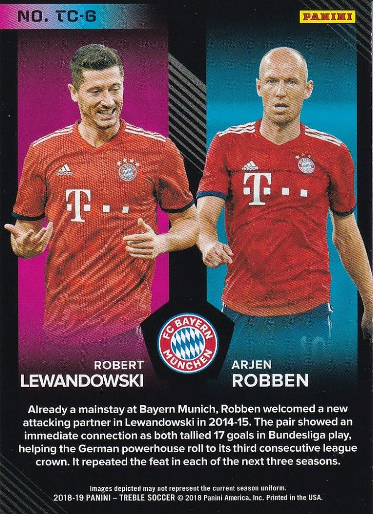 2018-19 Panini Treble FC Bayern Munich Arjen Robben Robert Lewandowski Team Chemistry Red Parallel card number 16 of 49