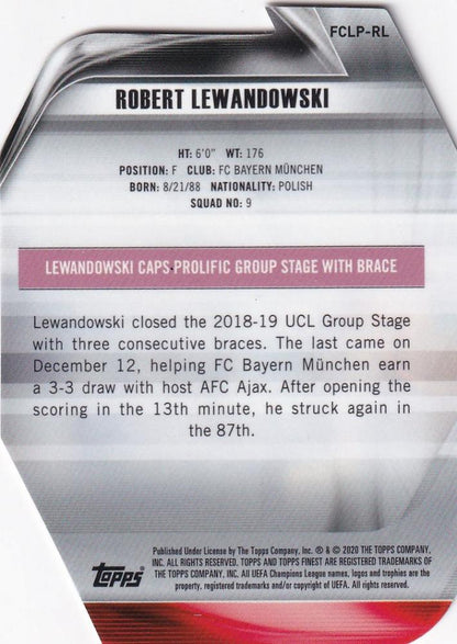 2019-20 Topps Finest UEFA Champions League soccer card featuring FC Bayern Munchen Robert Lewandowski Finest Performers Die-Cut