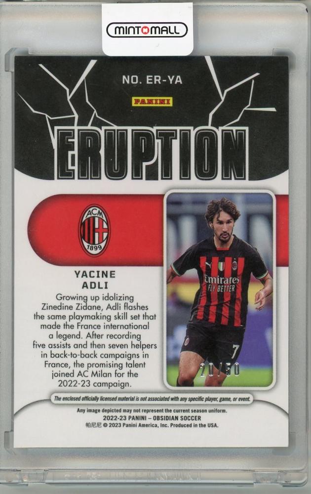 2022-23 PANINI OBISIDIAN Yacine Adli Patch #ER-YA RC20/50 AC Milan