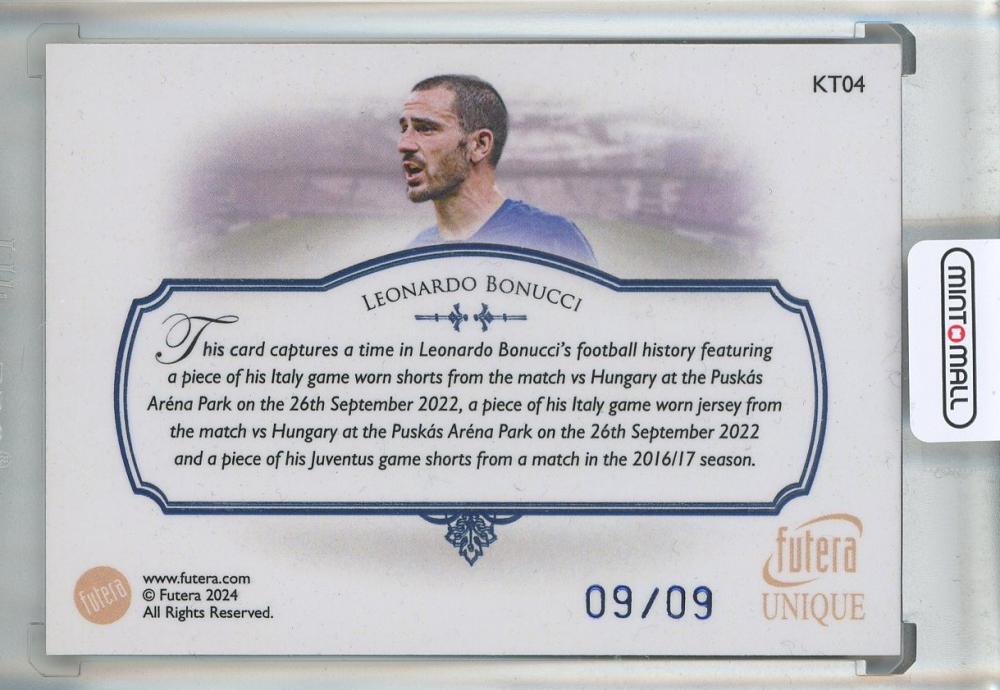 2024 Futera Unique Leonardo Bonucci Kitcard Patch Memorabilia Relic #KT-0409/09 Italy