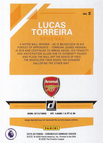 2019-20 Panini Chronicles Arsenal Lucas Torreira Base Donruss Blue Parallel card numbered 11 of 75