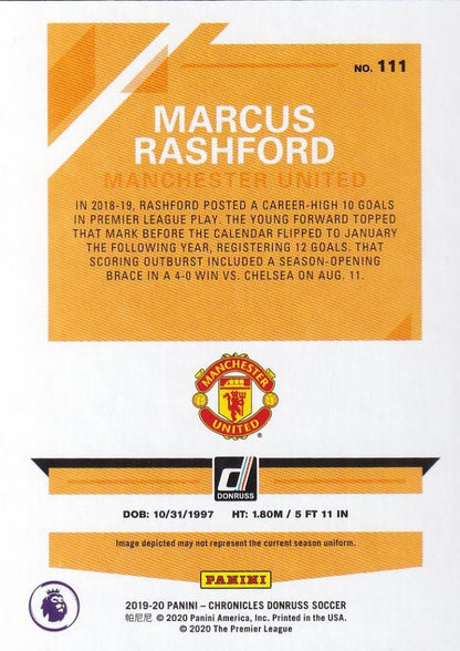 2019-20 Panini Chronicles Manchester United Marcus Rashford Donruss Premier League Blue Parallel card 60/75