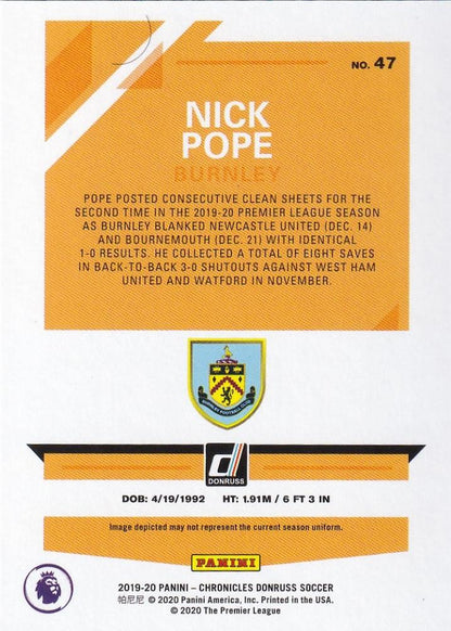 2019-20 Panini Chronicles Burnley Nick Pope Base Donruss Premier League Green Parallel card number 46/50