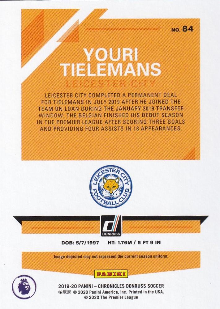 2019-20 Panini Chronicles Leicester City Youri Tielemans Base Donruss Premier League Green parallel card 23/50