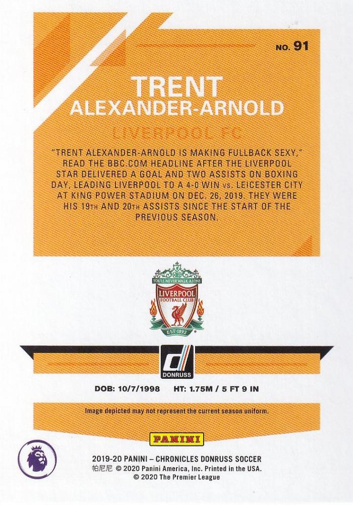 2019-20 Panini Chronicles Liverpool FC Trent Alexander-Arnold Green Parallel trading card number 33 of 50