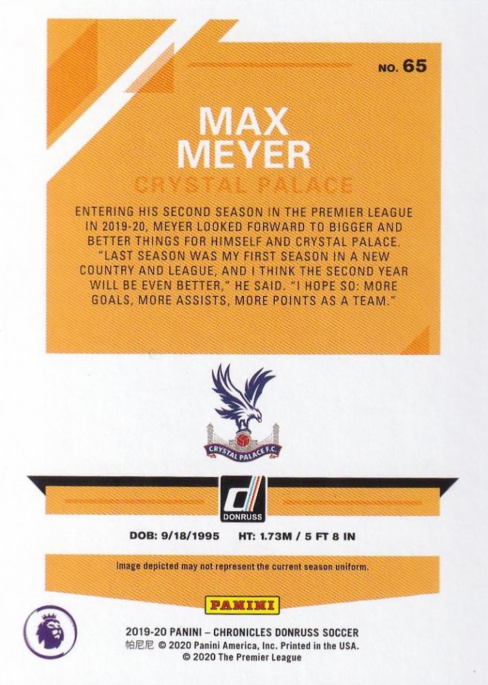 2019-20 Panini Chronicles Donruss Premier League Max Meyer Crystal Palace Gold Parallel card 22 of 25