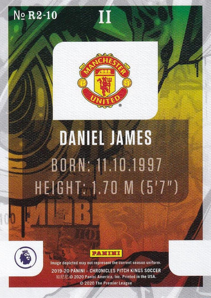 2019-20 Panini Chronicles trading card of Manchester United player Daniel James Pitch Kings Rookies II