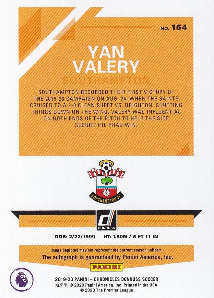 2019-20 Panini Chronicles Yan Valery Southampton Base Donruss Signature Edition card number 250 of 300 with minor stain on back