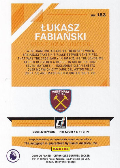 2019-20 Panini Chronicles West Ham United Lukasz Fabianski Base Donruss Signature Edition card 081/100