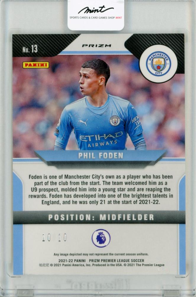 2021-22 Panini Prizm Premier League Phil Foden Base Card No.13 Gold Parallel numbered 10 out of 10