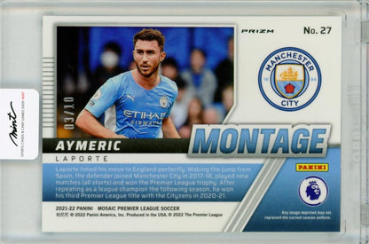 2021-22 Panini Mosaic Premier League Aymeric Laporte trading card No.27 Gold serial 3 of 10