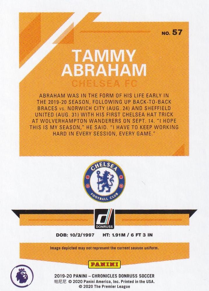 2019-20 Panini Chronicles Chelsea FC Tammy Abraham Base Donruss Premier League Green parallel card numbered 04/50
